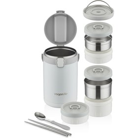 Resim Vagonlife çelik yemek termos ısı yalıtımlı 3 kaseli 2 LT sızdırmaz vakumlu ter 