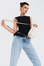 Resim Nautıca Minimalist Kadın Bel Çantası - Günlük & Şık Crossbody - Ekru / STD 