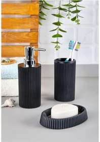 Resim Çizgili Banyo Seti 3'lü Siyah 