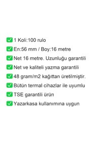 Resim 56x16 Metre Termal Kredi Kartı Ve Yazarkasa Pos Rulosu 100'lü Koli 