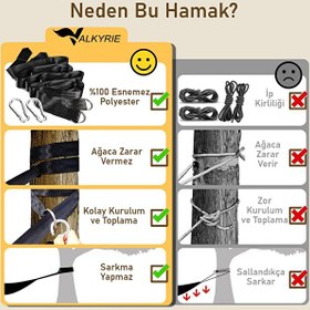 Resim Valkyrie Çift Kişilik XL 260x150 CM Kemerli Kolay Kurulabilir Kanvas Hamak Çantalı Kahve 