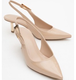Resim Arty Bej Rugan Sivri Burun Arkası Açık Kadın İnce Topuklu Ayakkabı Bej Rugan 