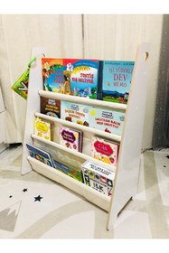 Resim OlcayAksesuar Montessori Çocuk Bebek Odası Taşınabilir Eğitici 4 Raflı Bez Kumaş Kitaplık 