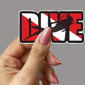 Resim Dayanıklı Su Geçirmez Vinil Dalış Çıkartması - Mat Bitişli, Yapışkanlı Arka Yüzeyli, Arabalar, Laptoplar ve Daha Fazlası için Uzun Ömürlü - Dalış Tutkunları için Mükemmel, Cesur "DALIŞ" Tasarımı ile Akvaryum Dalgıcı İllüstrasyonu 