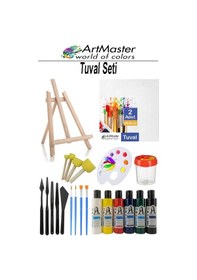 Resim Tuval Seti 20x20 1 Paket Masaüstü Şövale Mydido Akrilik Boya Plastik Spatula Resim Fırçası Palet Ponpon Sünger Fırça 