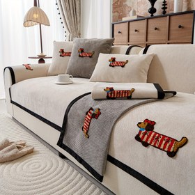 Resim 1 Adet Sosis Köpek Koltuk Örtüsü - Kaymaz Şirin Evcil Hayvan Dostu Şenil Kumaş, Makinede Yıkanabilir 1-4 Kişilik Kanepe Uyumlu, Tüm Mevsimler İçin Oturma Odası ve Yatak Odası Dekoru, Dayanıklı Nakış 