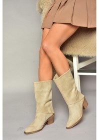 Resim Fox Shoes T936042502 Bej Kalın Alçak Topuklu Kadın Bot Bej-süet Bej 