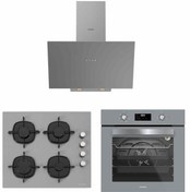 Resim Silverline Gri Cam Ankastre Set - BO6502S02 Fırın, CS5700E6S01 Ocak, 3481 Flam 60 cm Davlumbaz 