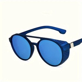 Resim Oldfriend Mavi Çerçeveli Retro Metal Rüzgarlık Steampunk Yuvarlak Gözlük Ve Kutusu 12+ 