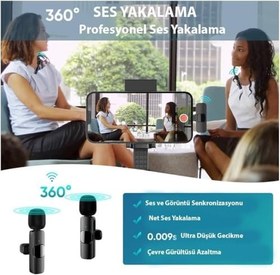 Resim Daytona K9-D2 TYPE-C Lightning Dönüştürücülü Wireless Kablosuz Çiftli Yaka Mikrofonu 