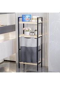 Resim Bino Ahşap Raflı 2 Katlı Büyük Boy Kapaklı Çamaşır Kirli Sepeti Çok Amaçlı Banyo Düzenleyici Siyah 