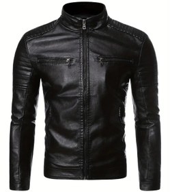 Resim Barbarosshop Erkek Siyah Suni Deri Ceket Mont A Kalite Dar Kesim Slim Fit Motosiklet Biker Stili Fermuarlı 