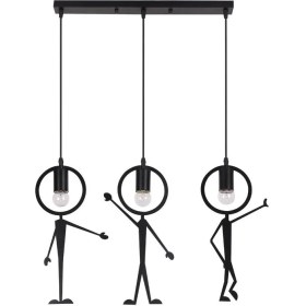 Resim 50 cm Kurşun Kolye Demir Parça Küçük Demir Adam Avize, LED Karikatür Çocuk Odası Ferforje Avize, Salıncak Küçük Adam Avize Siyah (Yurt Dışından) 