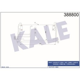 Resim Kale Oto Radyatör 388800 Klima Radyatörü Corsa B 93-00 Combo 93-00 / Celta 07- Prısma 07- 641x268x16 