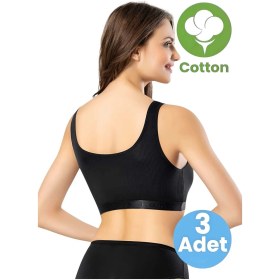 Resim Tezzgelsin Kadın 3'lü Geniş Askılı Penye Kaşkorse Kumaş Pedli Crop Büstiyer Sütyen Siyah 