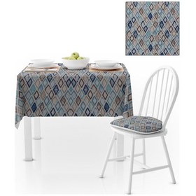 Resim Baklava Desenli Lacivert Turkuaz Dijital Baskılı Petek Dokuma Masa Örtüsü 140x220 