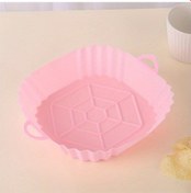 Resim Fochsia Pembe Silikon Hava Fritözü Sepeti Katlanır Pişirme Tepsisi Yeniden Kullanılabilir 