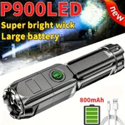 Resim Ultra Parlak P900 LED Taktiksel Fener, USB Şarjlı, Ayarlanabilir Odaklama, 800mAh Şarj Edilebilir Lityum Pil, Kamp, Balıkçılık ve Acil Durum Kullanımı için 3 Aydınlatma Modu, Şarj Edilebilir El Feneri, Noel Hediyeleri, Tatil Ofisi, Yatak Odası, Otel, Parti, Restoran Dekorasyonu İçin Mükemmel 