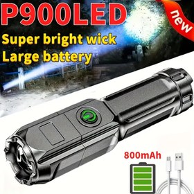 Resim Ultra Parlak P900 LED Taktiksel Fener, USB Şarjlı, Ayarlanabilir Odaklama, 800mAh Şarj Edilebilir Lityum Pil, Kamp, Balıkçılık ve Acil Durum Kullanımı için 3 Aydınlatma Modu, Şarj Edilebilir El Feneri, Noel Hediyeleri, Tatil Ofisi, Yatak Odası, Otel, Parti, Restoran Dekorasyonu İçin Mükemmel 