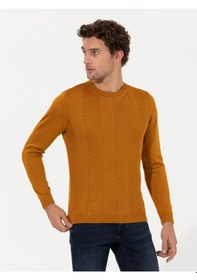 Resim Cacharel Sarı Slim Fit Pamuk Karışımlı Bisiklet Yaka Triko Kazak 