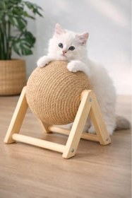 Resim Yıldızan PUREZA Kedi Tırmalama Topu | Ahşap Ayaklı, Dayanıklı Kedi Oyuncağı 1268290 