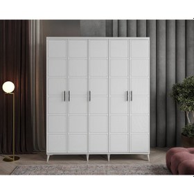 Resim GuneyStore Milano 5 Kapaklı Komple Mdf Beyaz Gardırop 