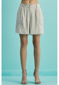 Resim Geniş Paça Bej Keten Şort Bej 