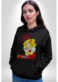 Resim Şeker Kız Candy Çizgi Film Kadın Erkek Siyah Kapüşonlu Sweatshirt Hoodie Siyah 