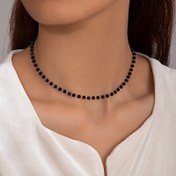 Resim Basit Şık Siyah Kristal Boncuk Zincir Klavikula Zinciri Kolye Kadınlar için Takı Hediyesi 
