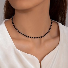 Resim Basit Şık Siyah Kristal Boncuk Zincir Klavikula Zinciri Kolye Kadınlar için Takı Hediyesi 