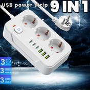 Resim Yeni çok fonksiyonlu priz/çok portlu şarj cihazı, 1 adet (3 AC + 3 USB-A + 3 Type-C), ana anahtarlı, ev ve ofis için tasarlanmış, 2 metre uzunluğunda güç uzatma kablosu ile 