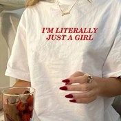 Resim Kadınlar için "Gerçekten Sadece Bir" Grafik Tişört - Bahar/Yaz için Mükemmel, Eğlenceli Kırmızı Metinli, Rahat Beyaz Crew Neck Tişört, Eğlenceli Metin Tişörtü|Hafif Esnek Kumaş 