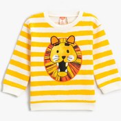 Resim Erkek Bebek Aslan Baskılı Çizgili Sweatshirt Pamuklu 