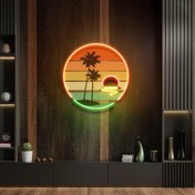 Resim Retro Tropikal Günbatımı Baskılı - Neon Tabela 