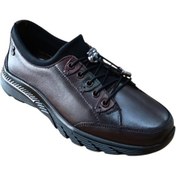 Resim Palovit 027 Kadın Hakiki Deri Lastikli Düz Taban Comfort Günlük Ayakkabı Kahve Krem 