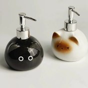 Resim Porselen Tezgah Üstü El Yıkama Losyon Şişesi Duş Jeli Şampuan Dağıtıcısı Banyo Yaratıcı Basın Şişesi Siyah Kedi Beyaz Kedi 