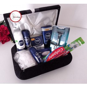 Resim Gelincimherşey Siyah Damatlık Süslü Kadife Kaplı Sandık Ve Kozmetik Tıraş Takımı 