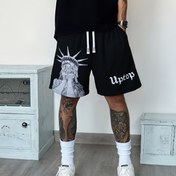 Resim Erkekler için Portre Baskılı Rahat Kargo Şortları, Düzenli Kesim, Esnek Olmayan Örgü Kumaş, Polyester, Cep Detayı, 190g/m² - Moda ve Basit Tasarım 