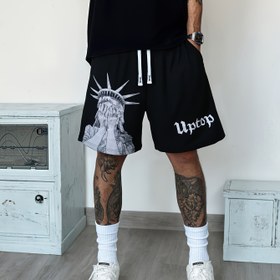 Resim Erkekler için Portre Baskılı Rahat Kargo Şortları, Düzenli Kesim, Esnek Olmayan Örgü Kumaş, Polyester, Cep Detayı, 190g/m² - Moda ve Basit Tasarım 