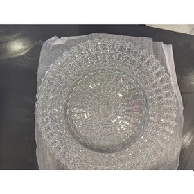 Resim 8 Li 33 Cm Şeffaf Desenli Cam Sunum Tabağı Seti Yuvarlak Servis Tabağı Supla Şeffaf 