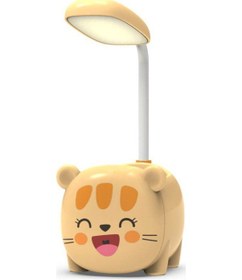 Resim Esnek Boyunlu Karikatür Kedi Usb Şarj Edilebilir Led Masa Lambası - Öğrenciler İçin Göz Dostu Gece Lambası Ve Kalemlik 