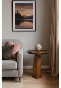 Resim Doğal Masif Ahşap Ceviz Renk Tekli Yan Sehpa Mantar Sehpa - Coffee Table Ceviz 