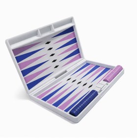 Resim DoBi3D Taşınabilir Tavla Seti 25x20 cm Mor Mavi Beyaz - 3D Baskı Katlanabilir Tavla, Seyahat Tavlası 