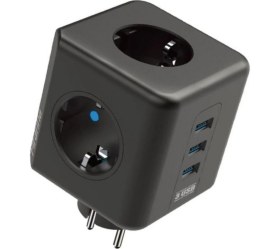 Resim Termal Akım Korumalı Priz Çoklayıcı - 3 USB - 3 Priz Girişli Küp Priz 