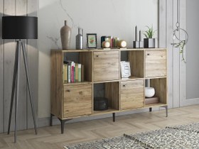 Resim Wood'n Love Satürn 4 Kapaklı Metal Ayaklı Çok Amaçlı Dolap Konsol - Atlantik Çam \u002F Siyah 