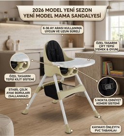 Resim ÖYKÜ BEBEK DUNYASI Yeni Model Yeni Sezon Çift Tepsili Yıkanabilir Kumaş Kaymaz Taban Mama Sandalyesi 