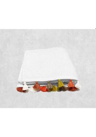 Resim Püsküllü Yumuşak Pamuk Havlu Yüksek Emicili El Havlusu 50x90 Cm Beyaz 