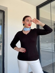 Resim Merdiven Yaka Triko Badi - SİYAH - STD 