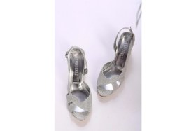 Resim Shoeberry Kadın Modena Gümüş Simli Platform Topuklu Ayakkabı 