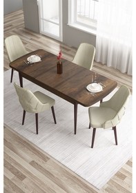 Resim Canisa Tia Serisi 80x132 Açılabilir Mdf Mutfak Masası Takımı Barok Desen Masa 4 Krem Sandalye Masa Barok Ahşap Desen Sandalye Krem 